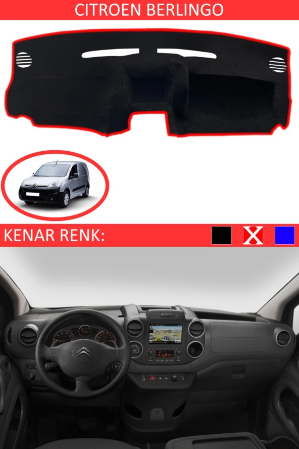 Citroen Berlingo Için Uygun Torpido Koruma Halısı Siyah Kenar Renk Kırmızı ürün görseli 1