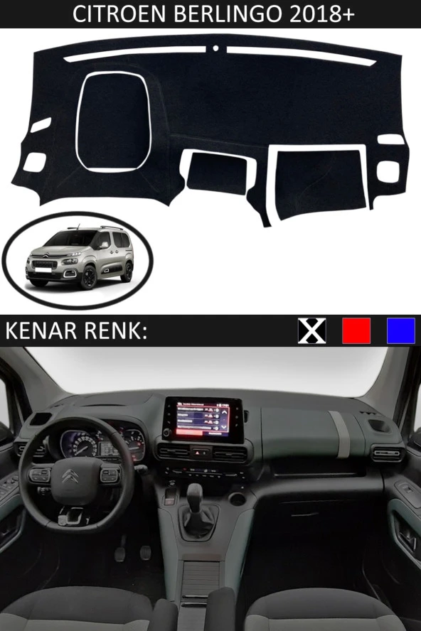 Citroen Berlingo 2018+ Modelleri Için Uygun Torpido Koruma Halısı Siyah Kenar Renk Siyah ürün görseli 1
