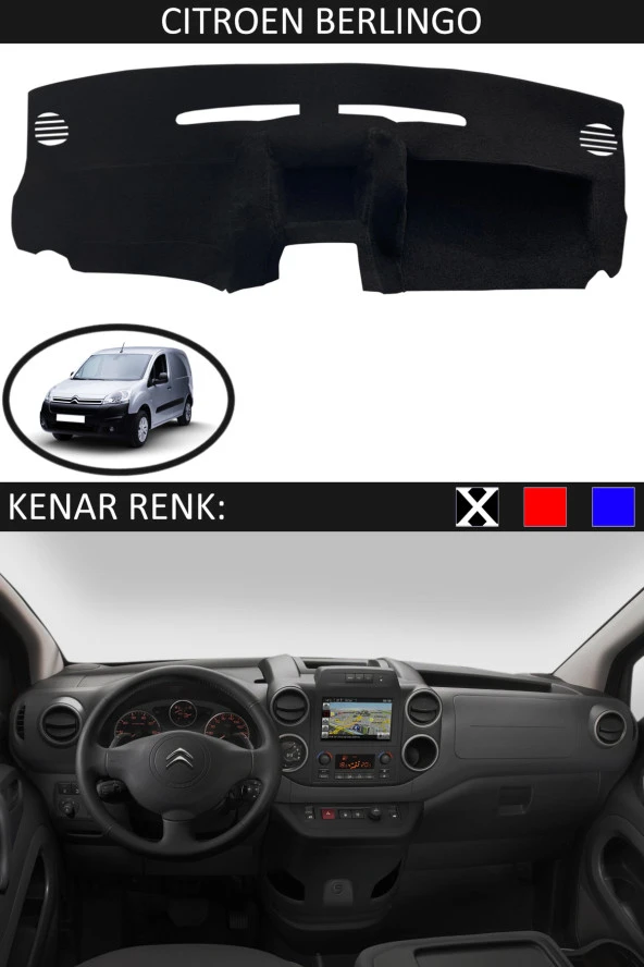 Citroen Berlingo İçin Uygun Torpido Koruma Halısı Siyah Kenar Renk Siyah ürün görseli 1
