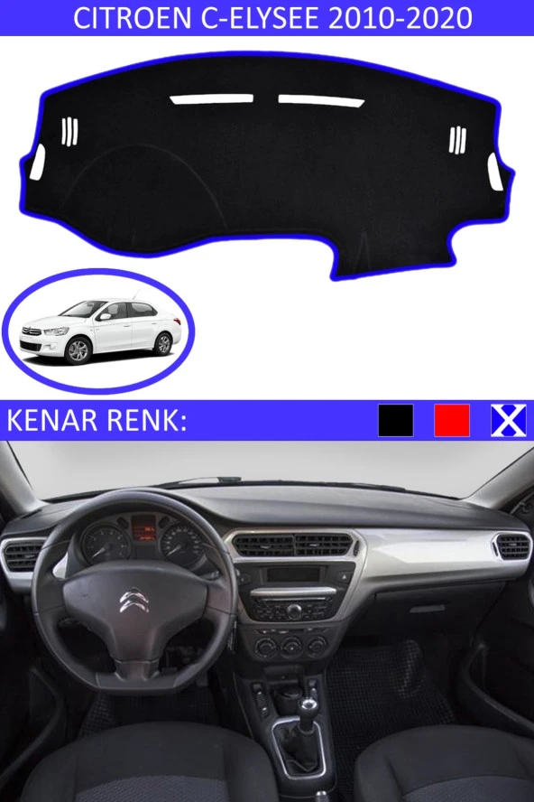 Citroen C-elysee 2010-2020 Için Uygun Torpido Koruma Halısı Siyah Kenar Renk Mavi ürün görseli 1