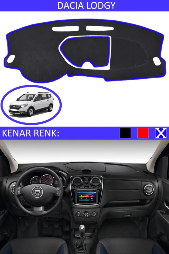 Dacia Lodgy Modelleri Için Uygun Torpido Koruma Halısı Siyah Kenar Renk Mavi ürün görseli 1