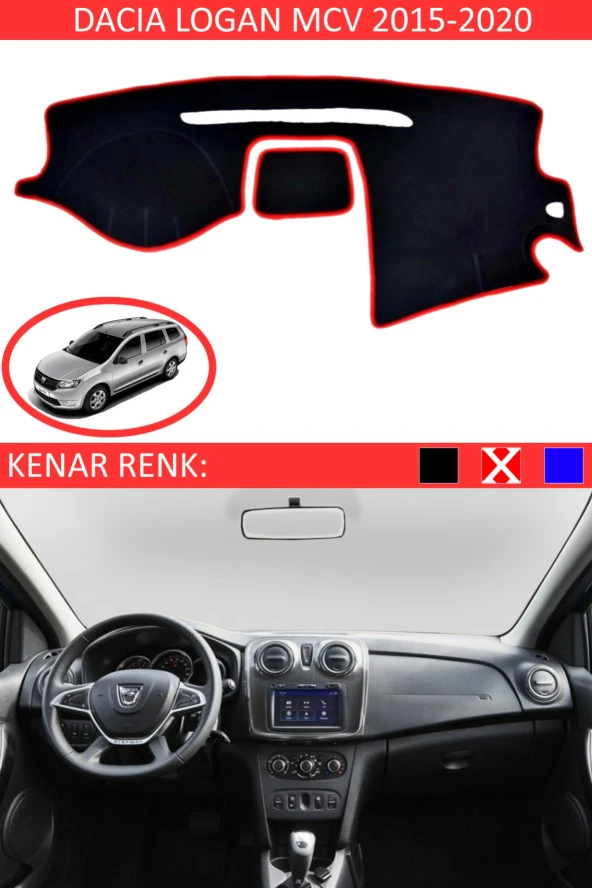 Dacia Logan Mcv 2015-2020 Için Uygun Torpido Koruma Halısı Siyah Kenar Renk Kırmızı ürün görseli 1
