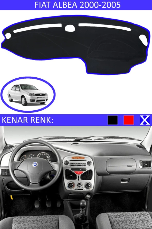 Fiat Albea 2000-2005 Modelleri Için Uygun Torpido Koruma Halısı Siyah Kenar Renk Mavi ürün görseli 1