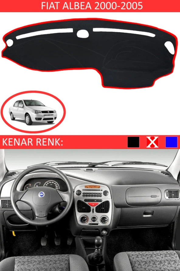Fiat Albea 2000-2005 Modelleri Için Uygun Torpido Koruma Halısı Siyah Kenar Renk Kırmızı ürün görseli 1