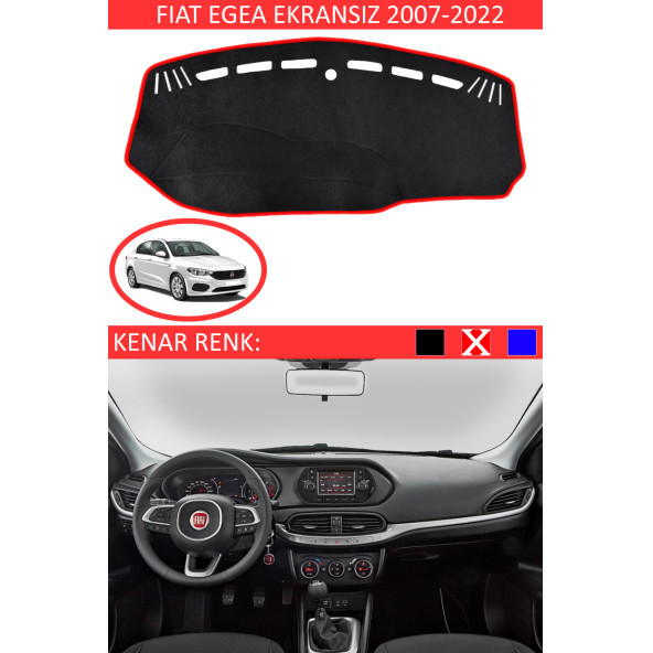 Fiat Egea Ekransız 2007-2022 Için Uygun Torpido Koruma Halısı Siyah Kenar Renk Kırmızı ürün görseli 1