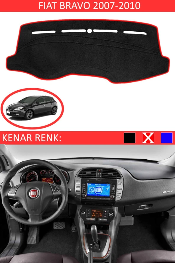 Fiat Bravo 2007-2010 Modelleri Için Uygun Torpido Koruma Halısı Siyah Kenar Renk Kırmızı ürün görseli 1