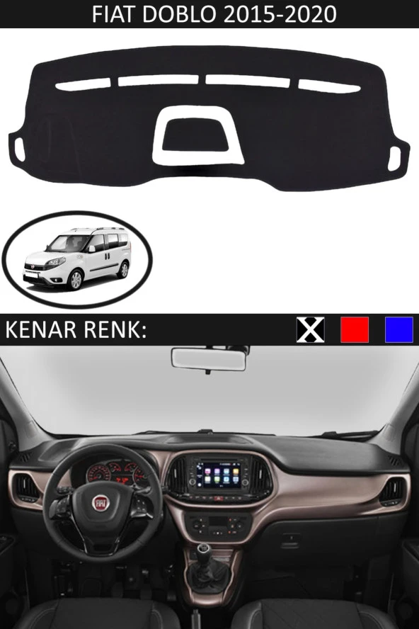 Fiat Doblo 2015-2020 Modelleri Için Uygun Torpido Koruma Halısı Siyah Kenar Renk Siyah ürün görseli 1