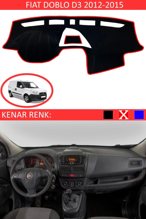 Fiat Doblo D3 2012-2015 Için Uygun Torpido Koruma Halısı Siyah Kenar Renk Kırmızı ürün görseli 1