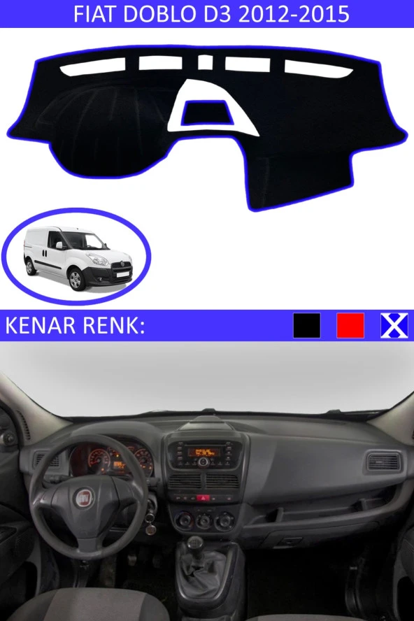 Fiat Doblo D3 2012-2015 Için Uygun Torpido Koruma Halısı Siyah Kenar Renk Mavi ürün görseli 1