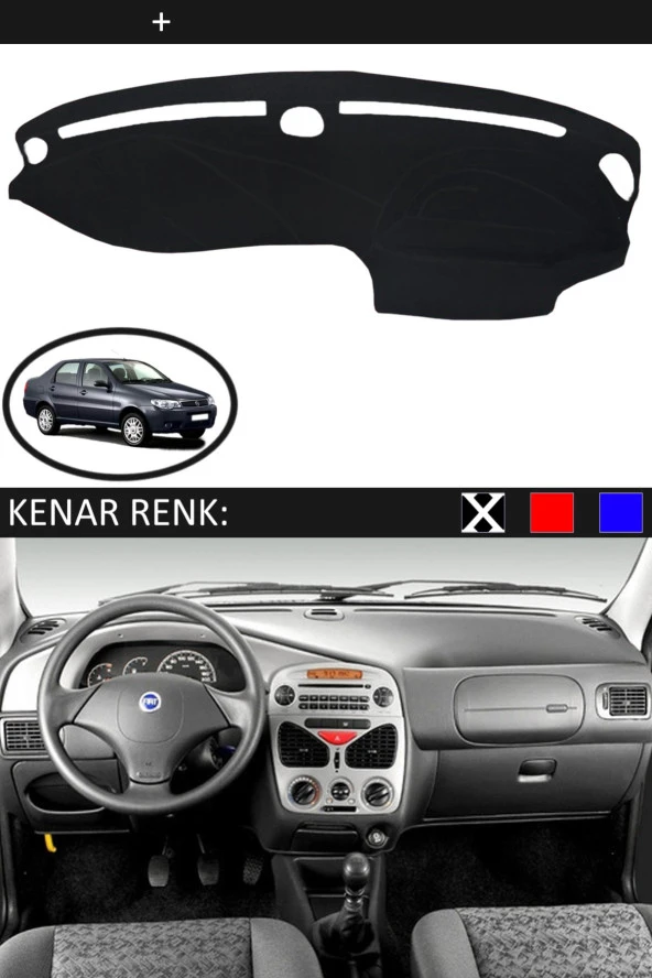 Fiat Siena 2000-2005 Için Uygun Torpido Koruma Halısı Siyah Kenar Renk Siyah ürün görseli 1