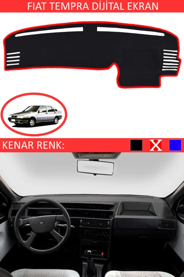 Fiat Tempra Dijital Ekran Için Uygun Torpido Koruma Halısı Siyah Kenar Renk Kırmızı ürün görseli 1