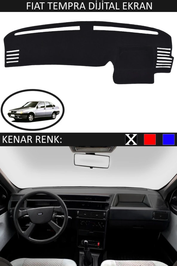 Fiat Tempra Dijital Ekran Için Uygun Torpido Koruma Halısı Siyah Kenar Renk Siyah ürün görseli 1