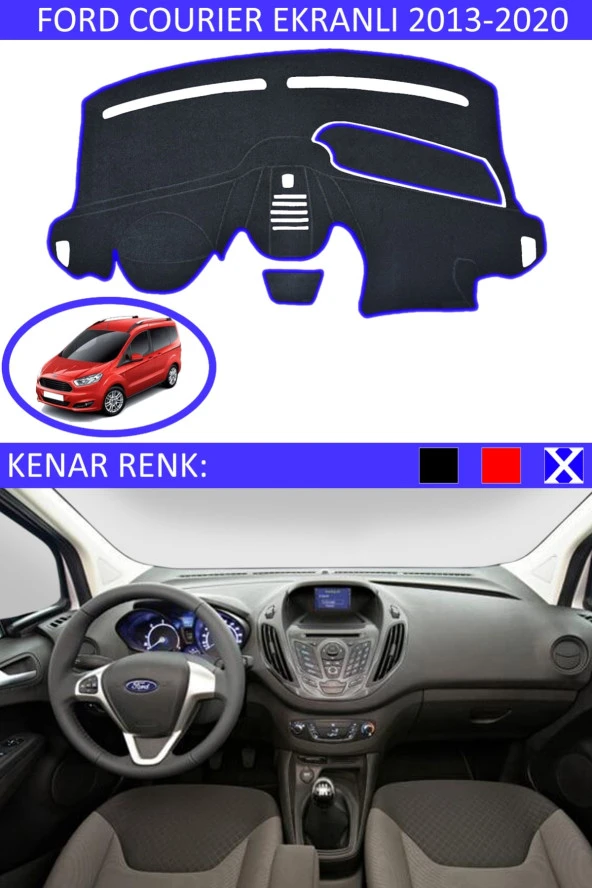 Ford Courier Ekranlı 2013-2020 Için Uygun Torpido Koruma Halısı Siyah Kenar Renk Mavi ürün görseli 1