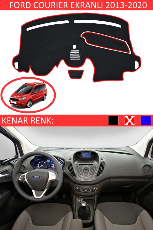 Ford Courier Ekranlı 2013-2020 Için Uygun Torpido Koruma Halısı Siyah Kenar Renk Kırmızı ürün görseli 1