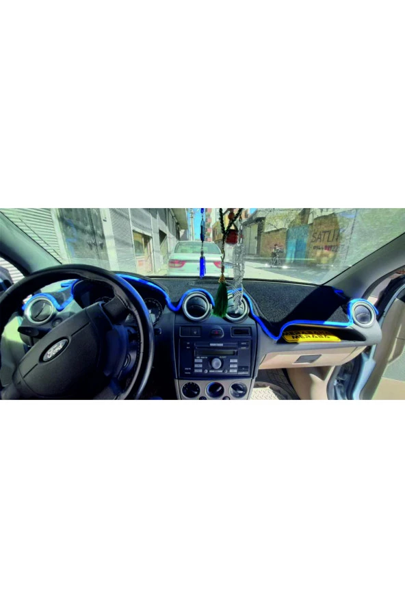 Ford Fiesta 2002-2009 Modelleri Için Uygun Torpido Koruma Halısı Siyah Kenar Renk Mavi ürün görseli 1