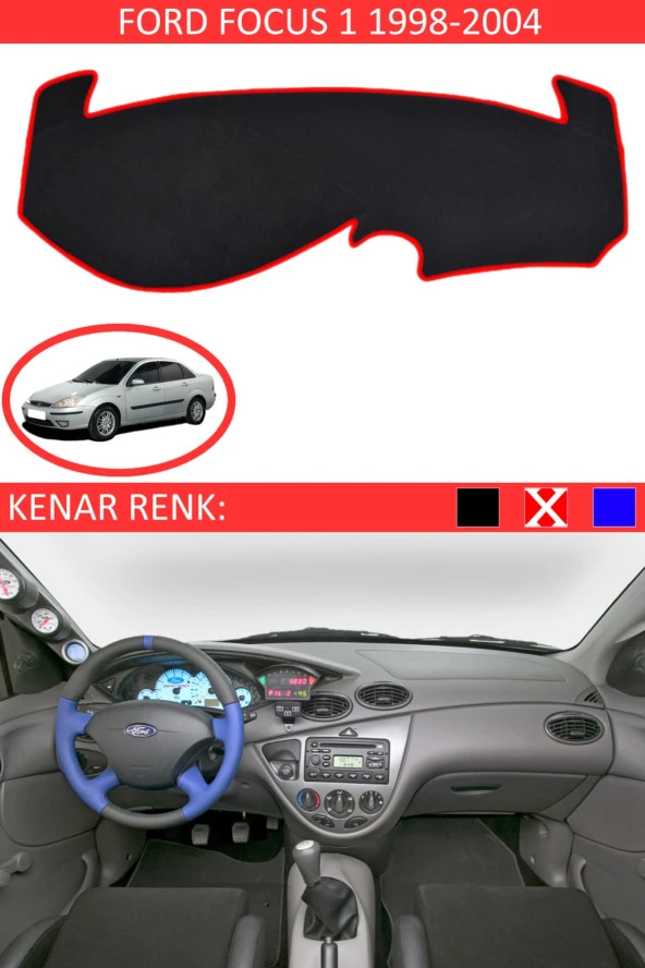 Ford Focus 1 1998-2004 Için Uygun Torpido Koruma Halısı Siyah Kenar Renk Kırmızı ürün görseli 1
