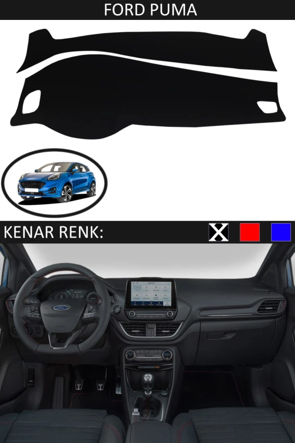 Ford Puma Için  Uyumlu Uygun Torpido Koruma Halısı Siyah Kenar Renk Siyah ürün görseli 1