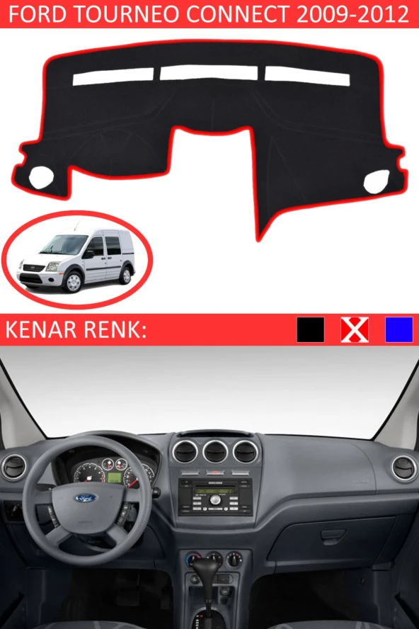 Ford Tourneo Connect 2009-2012 Için Uygun Torpido Koruma Halısı Siyah Kenar Renk Kırmızı ürün görseli 1