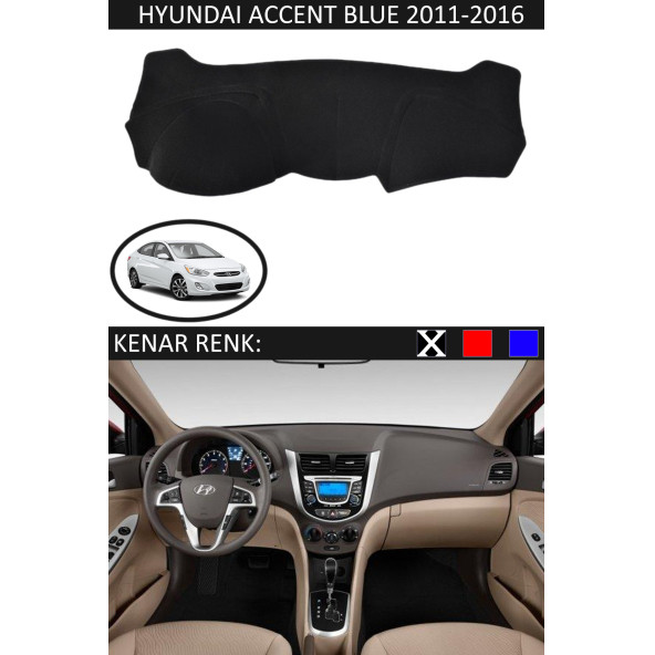 Hyundai Accent Blue 2011-2016 Için Uygun Torpido Koruma Halısı Siyah Kenar Renk Siyah ürün görseli 1