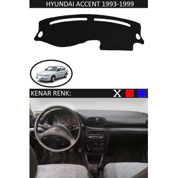 Hyundai Accent Yumurta Kasa 1993-1999 İçin Uygun Torpido Koruma Halısı Siyah Kenar Renk Siyah ürün görseli 1