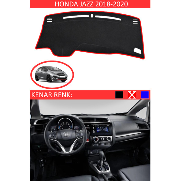 Honda Jazz 2018-2020 Için Uygun Torpido Koruma Halısı Siyah Kenar Renk Kırmızı ürün görseli 1