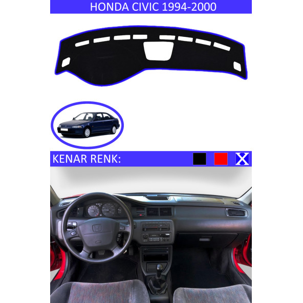 Honda Civic 1994-2000 Için Uygun Torpido Koruma Halısı Siyah Kenar Renk Mavi ürün görseli 1