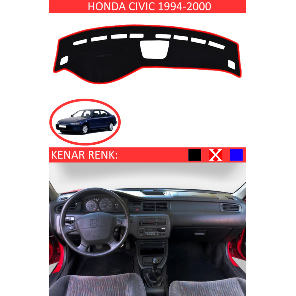 Honda Civic 1994-2000 Için Uygun Torpido Koruma Halısı Siyah Kenar Renk Kırmızı ürün görseli 1
