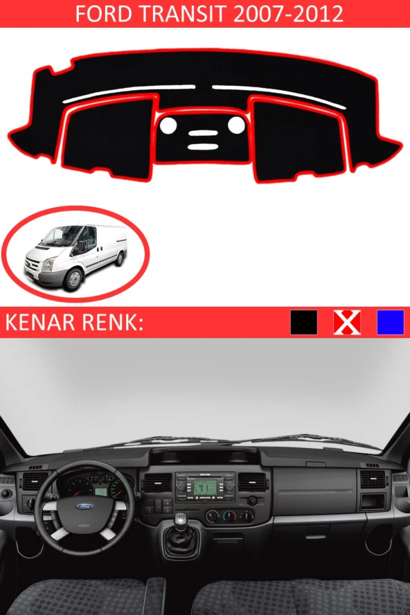 Ford Transit 2007-2012 Için Uygun Torpido Koruma Halısı Siyah Kenar Renk Kırmızı ürün görseli 1