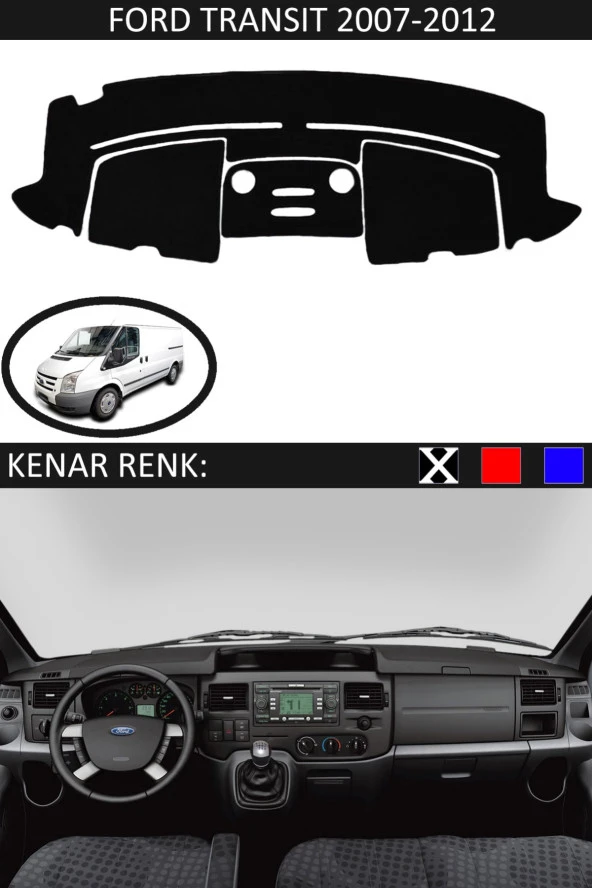 Ford Transit 2007-2012 Için Uygun Torpido Koruma Halısı Siyah Kenar Renk Siyah ürün görseli 1