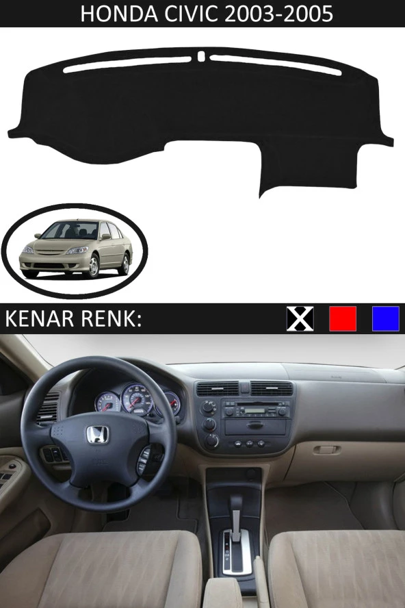 Honda Civic Vtec2 2003-2005 İçin Uygun Torpido Koruma Halısı Siyah Kenar Renk Siyah ürün görseli 1