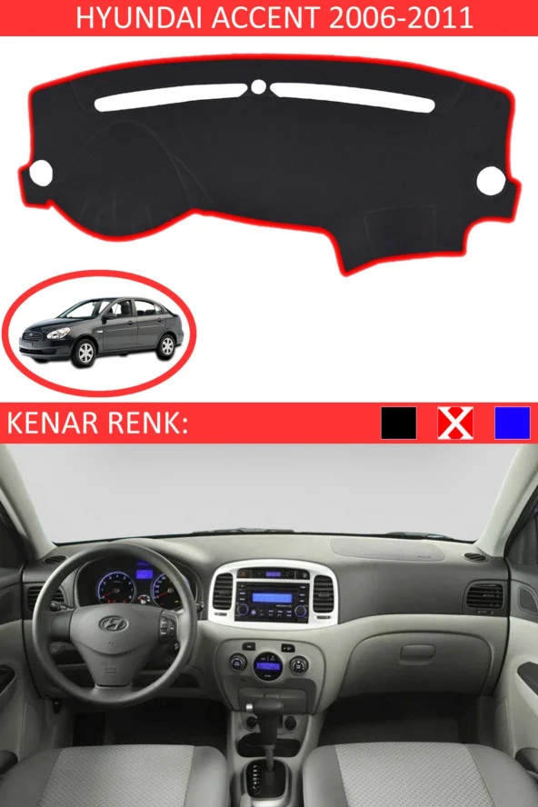 Hyundai Accent Era 2006-2011 Için Uygun Torpido Koruma Halısı Siyah Kenar Renk Kırmızı ürün görseli 1