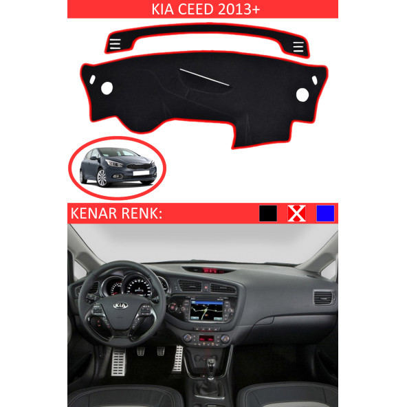 Kia Ceed 2013+ Modelleri Için Uygun Torpido Koruma Halısı Siyah Kenar Renk Kırmızı ürün görseli 1