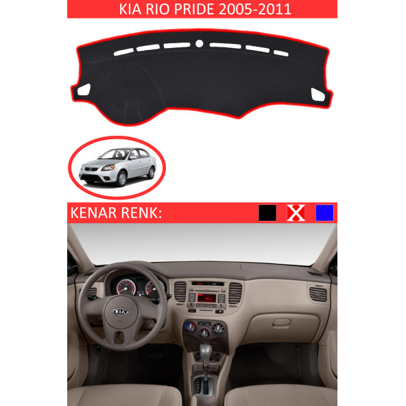 Kia Rio Pride 2005-2011 Için Uygun Torpido Koruma Halısı Siyah Kenar Renk Kırmızı ürün görseli 1