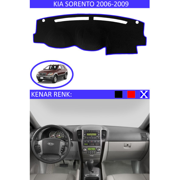 Kia Sorento 2006-2009 Için Uygun Torpido Koruma Halısı Siyah Kenar Renk Mavi ürün görseli 1