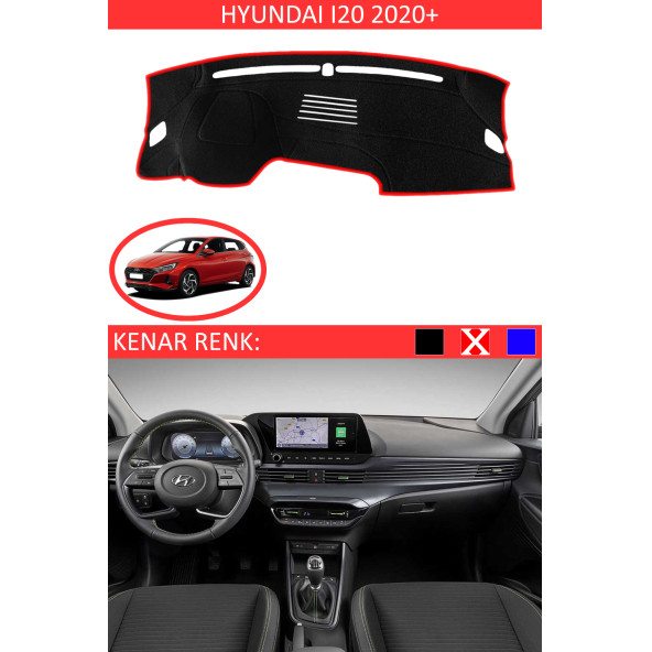 Hyundai I20 2020+ Modelleri Için Uygun Torpido Koruma Halısı Siyah Kenar Renk Kırmızı ürün görseli 1