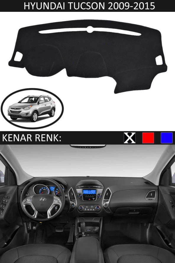 Hyundai Tucson 2009-2015 İçin Uygun Torpido Koruma Halısı Siyah Kenar Renk Siyah ürün görseli 1