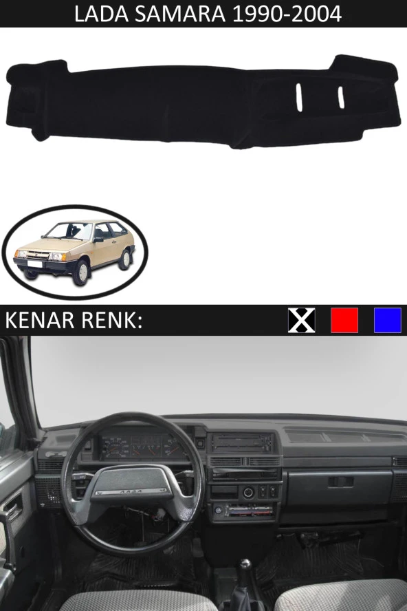 Lada Samara 1990-2004 İçin Uygun Torpido Koruma Halısı Siyah Kenar Renk Siyah ürün görseli 1