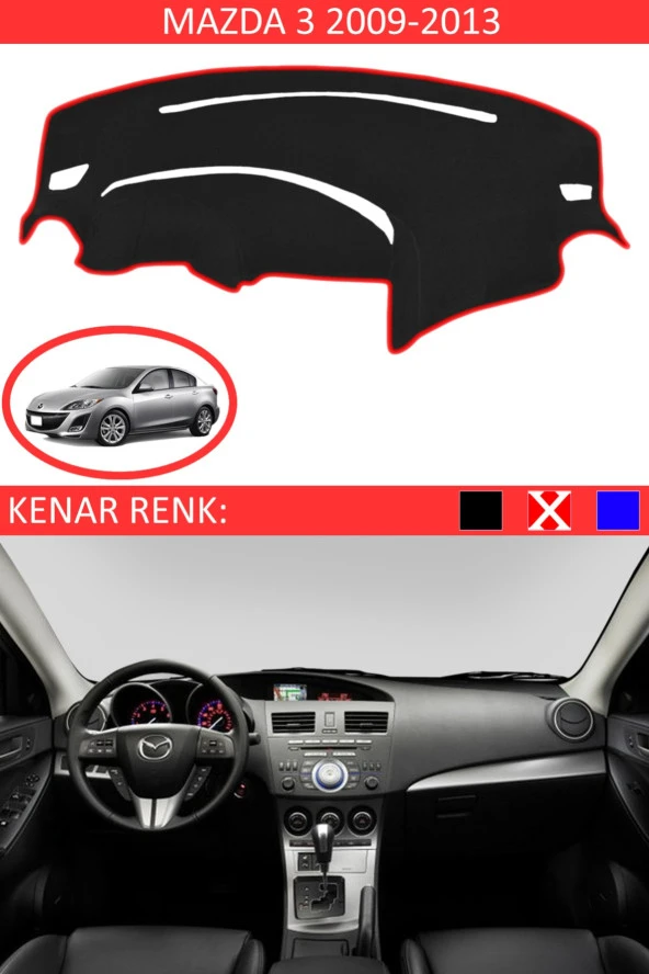 Mazda 3 2009-2013 Için Uygun Torpido Koruma Halısı Siyah Kenar Renk Kırmızı ürün görseli 1