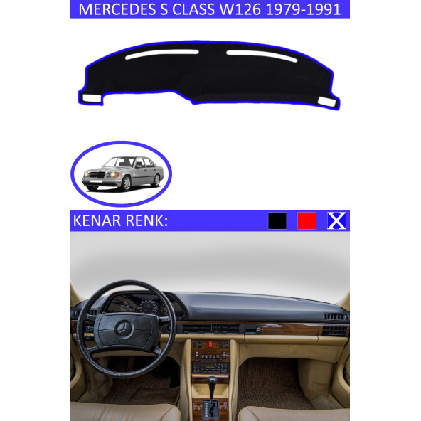 Mercedes S Class W 126 1979-1991 Için Uygun Torpido Koruma Halısı Siyah Kenar Renk Mavi ürün görseli 1