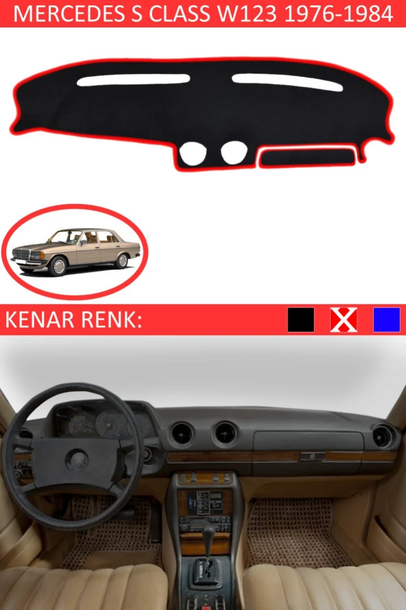 Mercedes S Class W 123 1976-1984 Için Uygun Torpido Koruma Halısı Siyah Kenar Renk Kırmızı ürün görseli 1