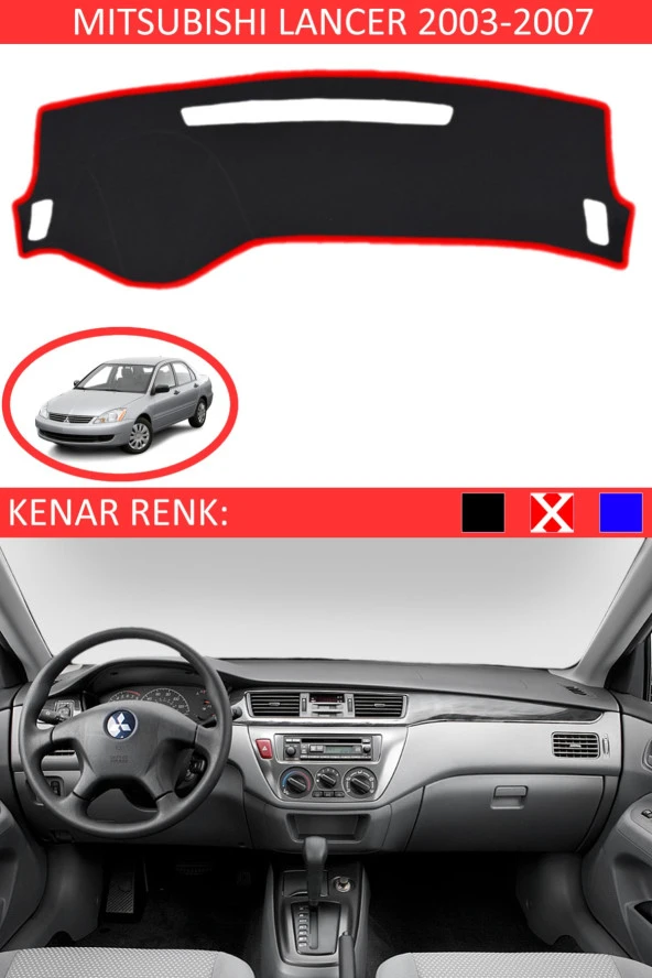 Mitsubishi Lancer 2003-2007 Için Uygun Torpido Koruma Halısı Siyah Kenar Renk Kırmızı ürün görseli 1
