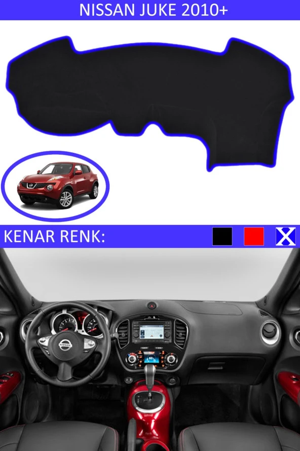 Nissan Juke 2010+ Için Uygun Torpido Koruma Halısı Siyah Kenar Renk Mavi ürün görseli 1