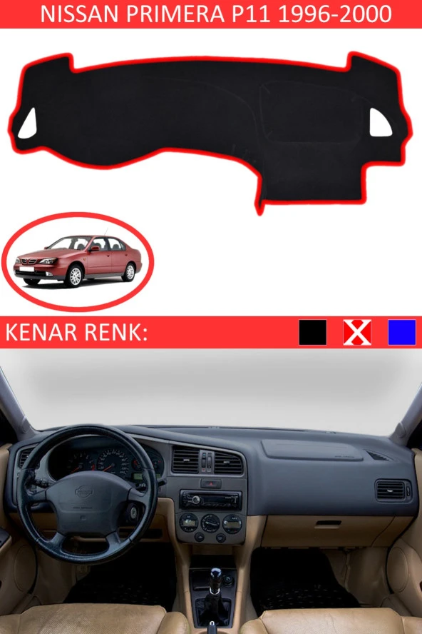 Nissan Primera P11 1996-2011 Için Uygun Torpido Koruma Halısı Siyah Kenar Renk Kırmızı ürün görseli 1