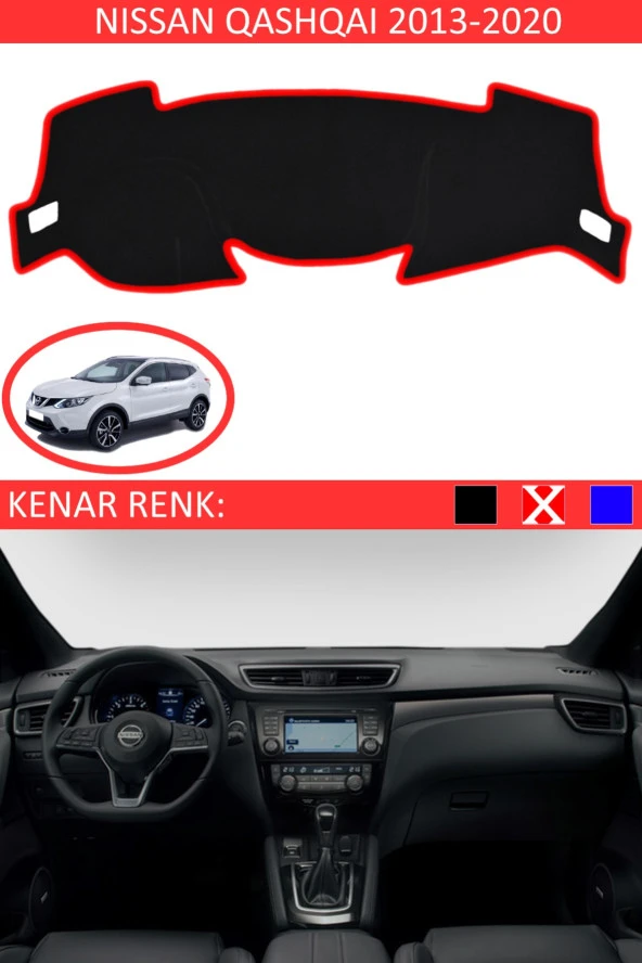 Nissan Qashqai 2013-2020 Için Uygun Torpido Koruma Halısı Siyah Kenar Renk Kırmızı ürün görseli 1