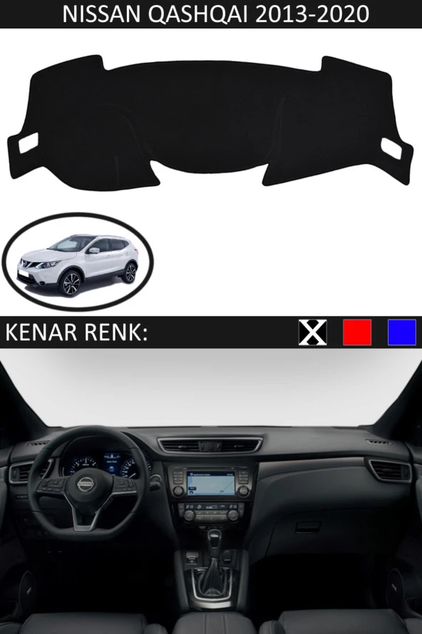 Nissan Qashqai 2013-2020 Için Uygun Torpido Koruma Halısı Siyah Kenar Renk Siyah ürün görseli 1