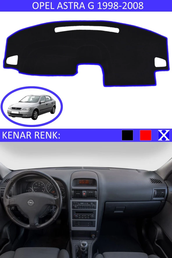 Opel Astra G 1998-2008 Için Uygun Torpido Koruma Halısı Siyah Kenar Renk Mavi ürün görseli 1
