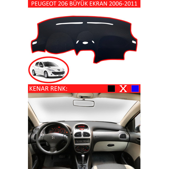 Peugeot 206 2006-2011 Için Uygun Torpido Koruma Halısı Siyah Kenar Renk Kırmızı ürün görseli 1