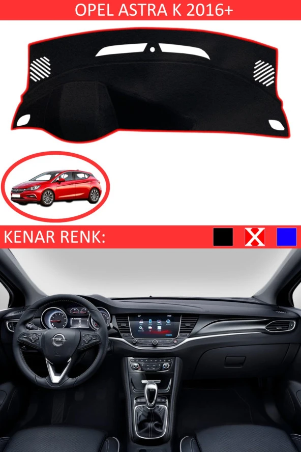 Opel Astra K 2016+ Için Uygun Torpido Koruma Halısı Siyah Kenar Renk Kırmızı ürün görseli 1