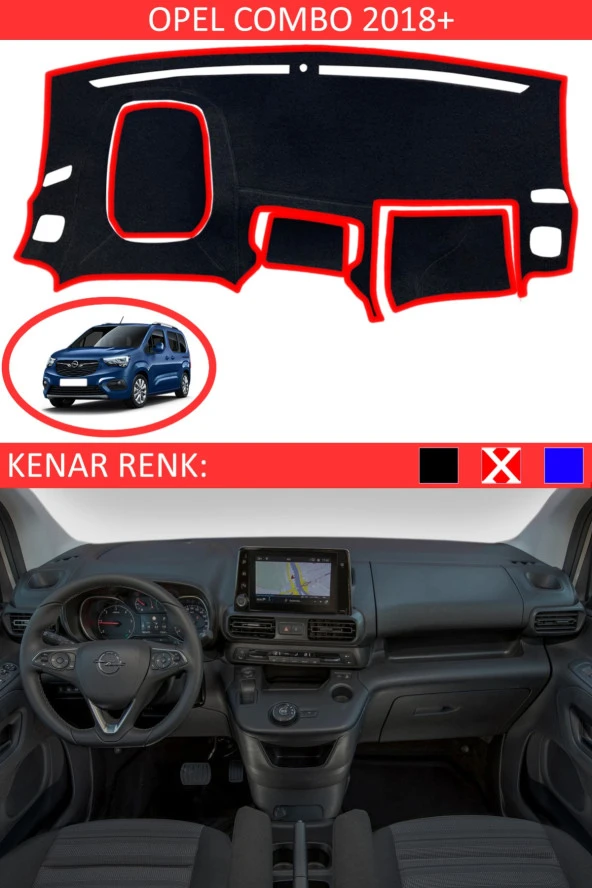 Opel Combo 2018+ Için Uygun Torpido Koruma Halısı Siyah Kenar Renk Kırmızı ürün görseli 1