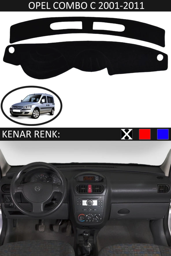 Opel Combo C 2001-2011 İçin Uygun Torpido Koruma Halısı Siyah Kenar Renk Siyah ürün görseli 1